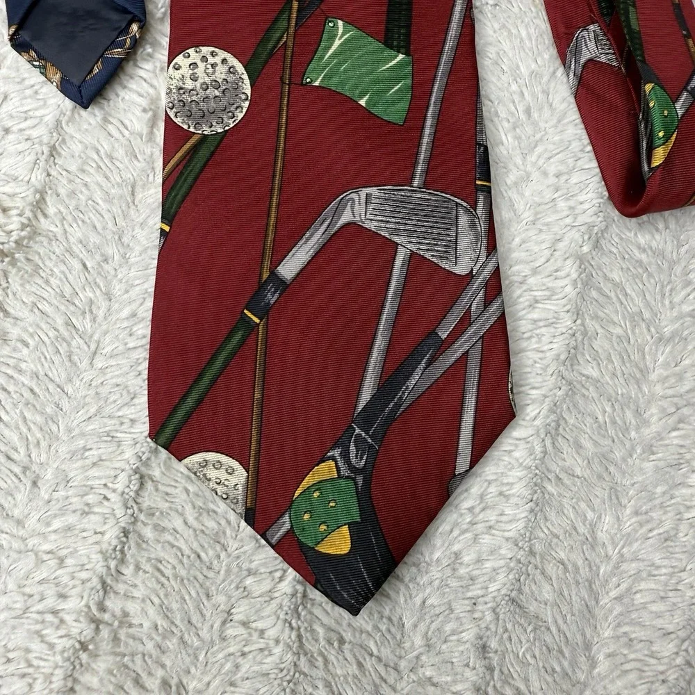 AKA Eddie Bauer Silk Golf Men's Neck Ties Bundle Of Two Red Blue‎ Novelty Tie